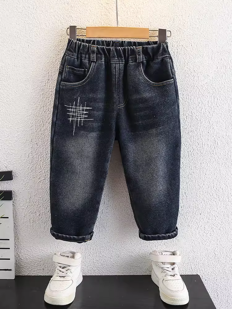Quần jeans mùa đông cho bé trai 2025, quần dài giữ ấm lót lông dày dặn tích hợp cho bé trai mùa thu đông
