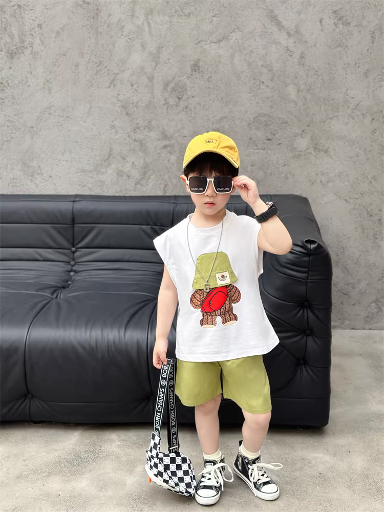 Bộ trang phục mùa hè cho bé trai 2025, áo gile trẻ em thời trang mới, quần áo mùa hè trẻ em hợp xu hướng, đồ cho bé sơ sinh và trẻ mới biết đi