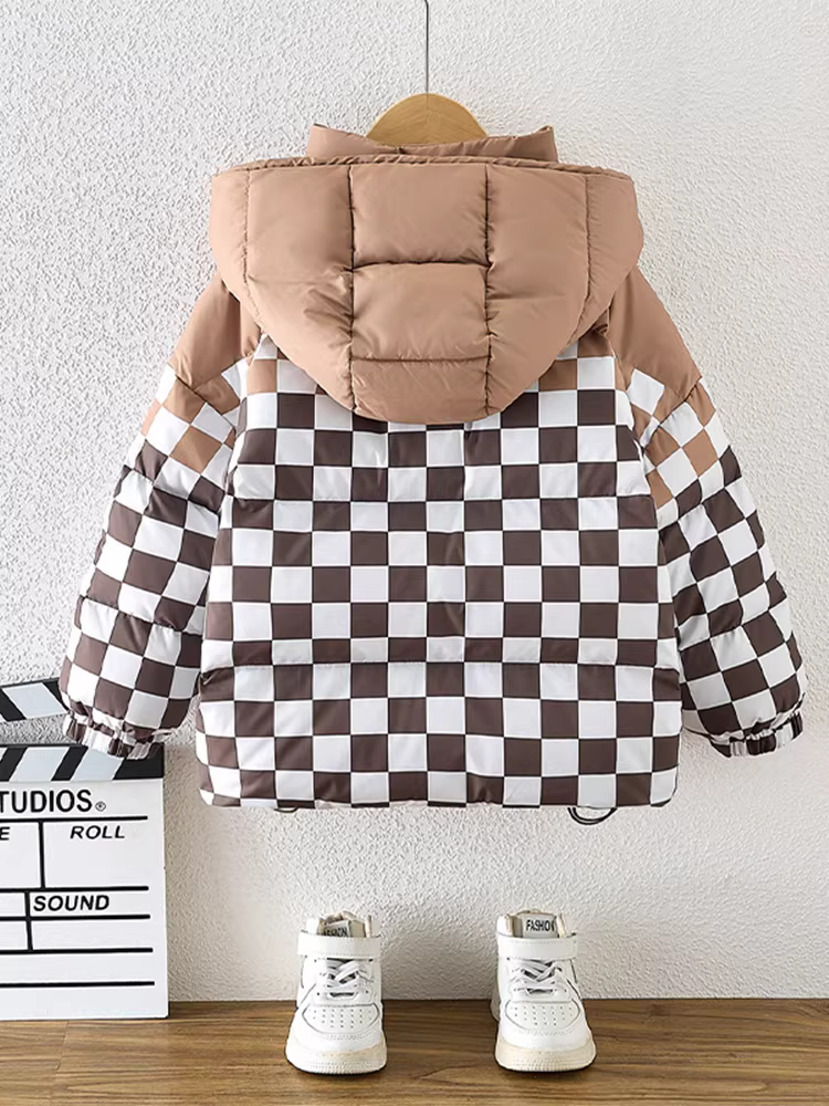 Áo khoác phao dày mùa đông cho bé trai 2025, quần áo mùa đông trẻ em mới, áo khoác có mũ, áo khoác ngắn thời trang cho bé trai, kiểu dáng hợp xu hướng