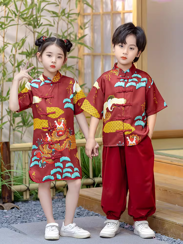 Hanfu dành cho trẻ em dành cho bé trai, trang phục truyền thống kiểu Trung Quốc sành điệu, trang phục theo phong cách dân tộc dành cho bé gái, trang phục dân tộc, trang phục biểu diễn mỏng mùa hè.