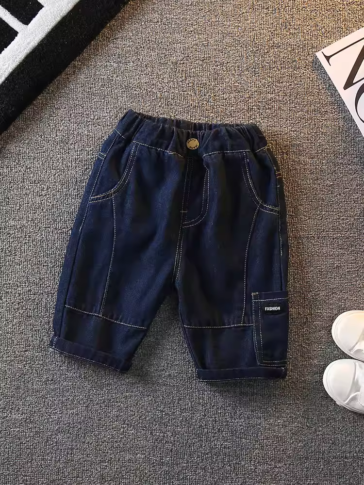 Quần short denim bé trai 2025 kiểu mới thời trang, quần bé nhỏ mùa hè mỏng, quần thường ngày