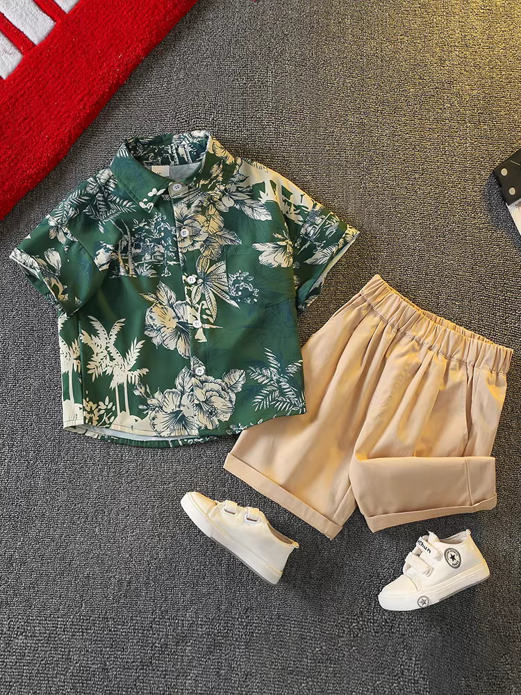 Bộ quần áo hè cho bé trai năm 2025, kiểu dáng thời trang, áo ngắn tay