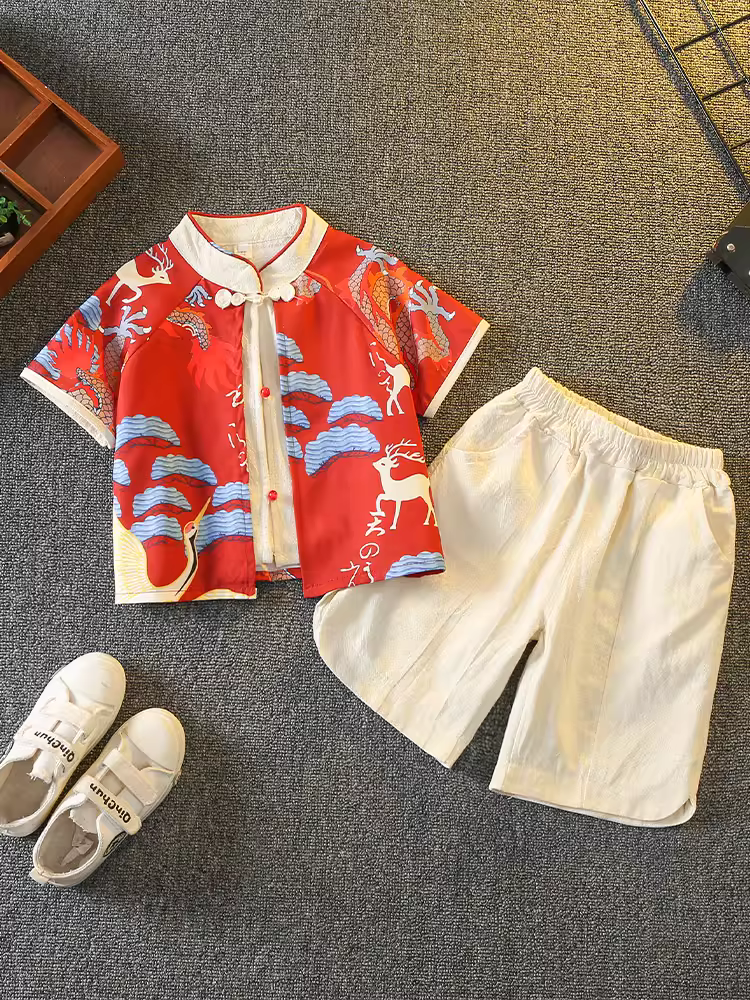 Trang phục biểu diễn của bé trai Hanfu Bộ trang phục mùa hè cho bé trai trang phục sinh nhật đầu tiên của trẻ em Bộ đồ Tang phù hợp với phong cách truyền thống Trung Quốc của bé gái Trang phục biểu diễn ngày 1 tháng 6