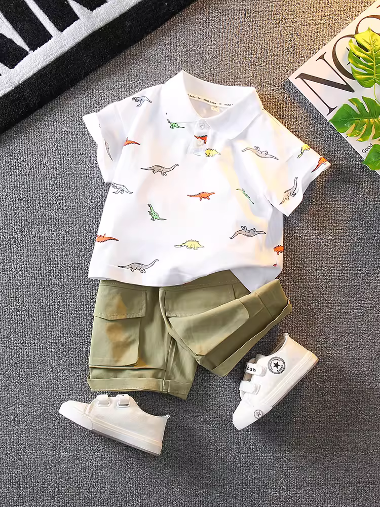 Bộ trang phục hè cho bé trai 2025, áo polo thời trang mát mẻ, chất liệu mỏng, tay ngắn, quần áo trẻ em hợp xu hướng