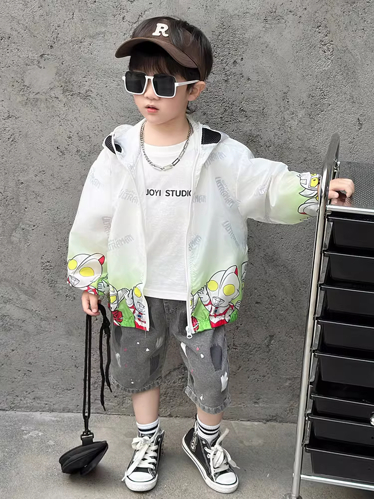 Quần áo chống nắng Ultraman cho bé trai, áo khoác chống tia cực tím mùa hè cho bé trai, quần áo mùa hè cho trẻ em, quần áo điều hòa, nhẹ cho mùa hè