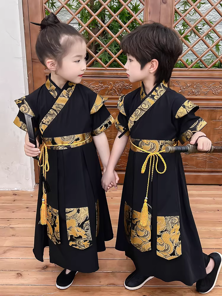 Hanfu dành cho trẻ em dành cho bé trai, trang phục truyền thống kiểu Trung Quốc mùa hè dành cho trẻ em, bộ trang phục cổ xưa dành cho bé trai cao cấp, bộ trang phục cá bay, trang phục mùa hè, trang phục truyền thống của Trung Quốc.