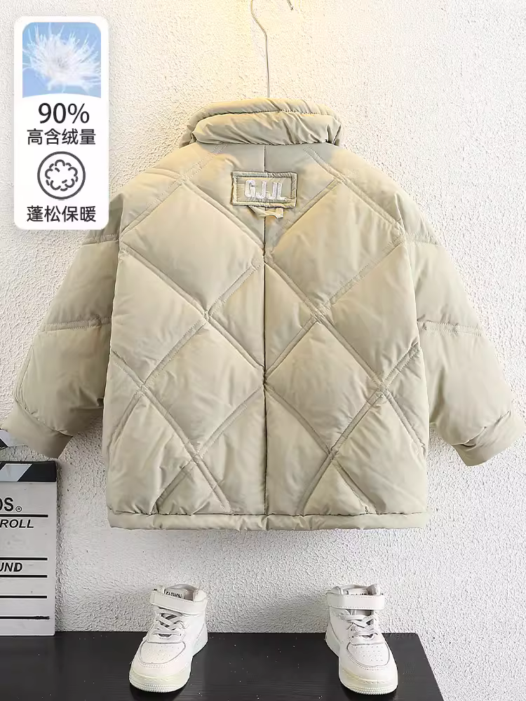 Áo khoác phao mùa đông 2025 kiểu dáng thời trang dày dặn ngắn cho bé trai, áo phao không cần giặt