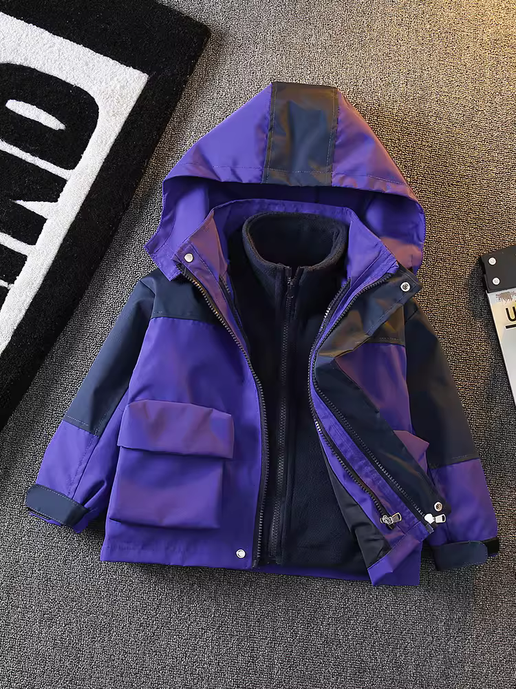 Áo khoác bé trai mùa xuân thu ba trong một áo gió trẻ em đi bộ đường dài ngoài trời quần áo chống thấm nước ngụy trang hàng đầu dành cho trẻ nhỏ hợp thời trang