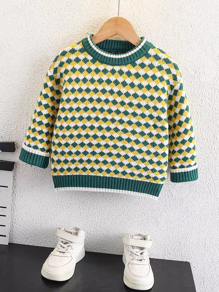 Áo len bé trai mùa đông 2025, áo len dệt kim dày mùa thu đông mới cho trẻ em, áo len cổ tròn thời trang cho bé trai