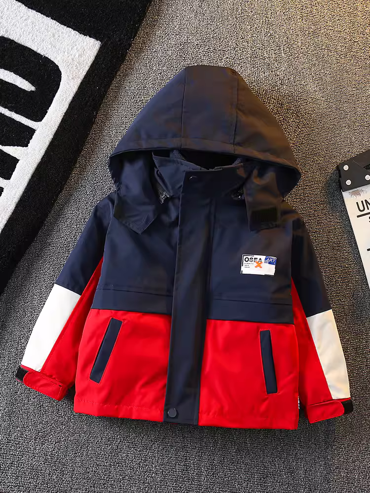 Áo khoác bé trai mùa xuân kiểu mới Áo khoác ba trong một có thể tháo rời dành cho trẻ nhỏ sành điệu chống gió và chống thấm nước