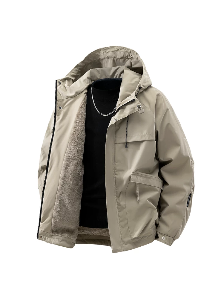 Áo khoác có mũ kiểu Mỹ của Jeanswest dành cho nam, áo khoác dày giữ ấm lót lông cừu mùa thu đông.