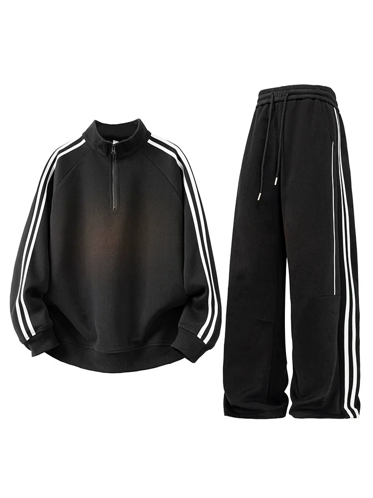 Bộ áo sweatshirt kẻ sọc phong cách Mỹ cổ điển của Jeanswest dành cho nam, bộ hai món mặc thường ngày mùa xuân thu.