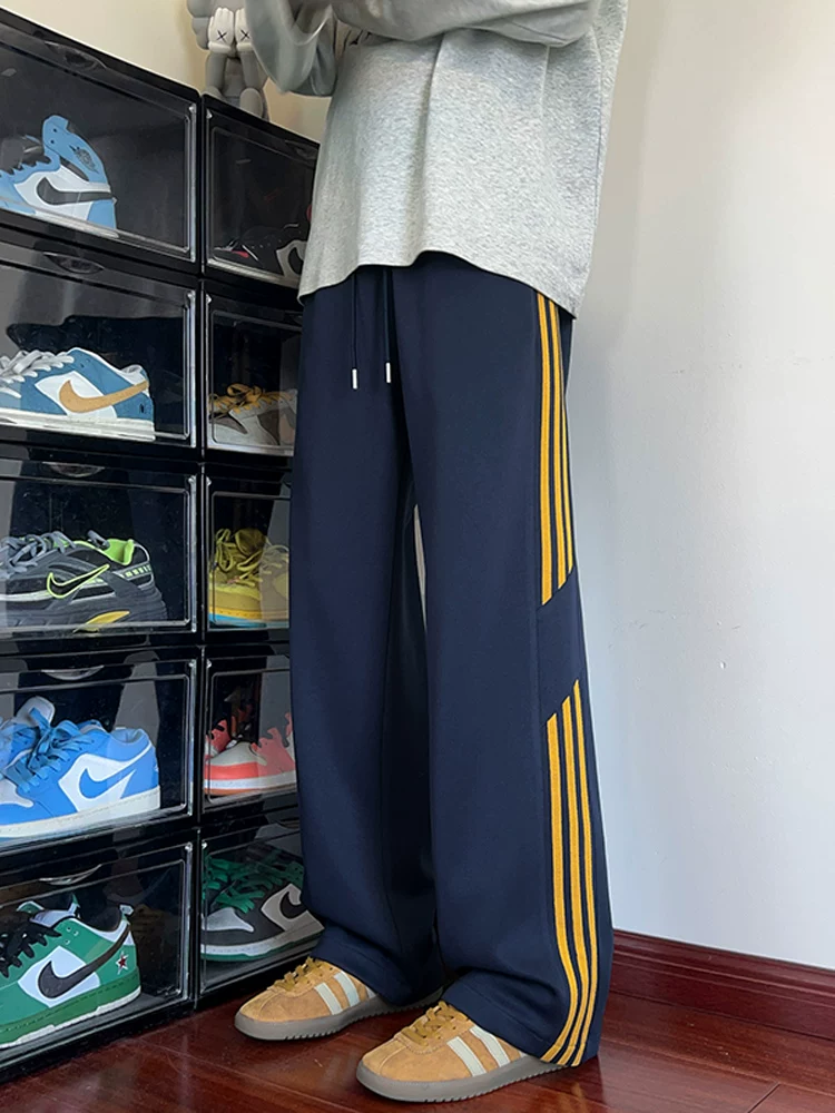 Quần dài ống rộng kẻ sọc phong cách Mỹ của Jeanswest dành cho nam, mùa xuân thu, thương hiệu thời thượng cao cấp, quần dài ống rộng sành điệu.