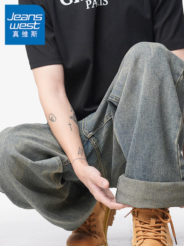 Quần jean ống đứng kiểu Mỹ dành cho nam giới, mùa xuân thu, thương hiệu thời trang cao cấp, quần dài sành điệu.