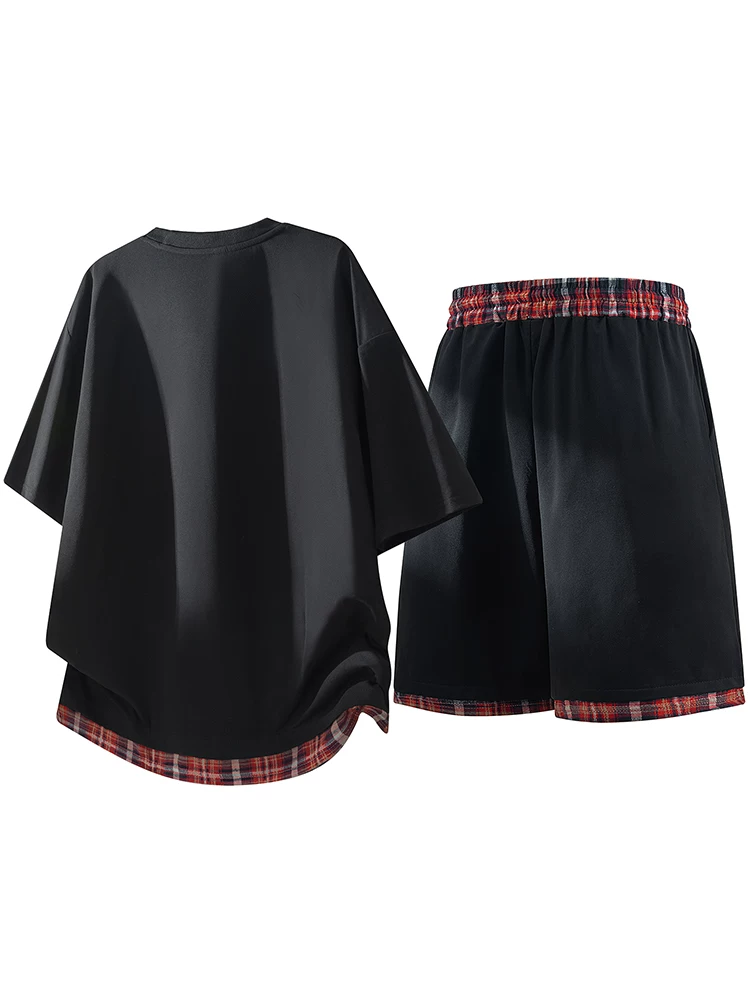 Áo thun và quần short giả hai mảnh cao cấp của Jeanswest, bộ đồ thể thao dáng rộng mùa xuân hè dành cho nam giới