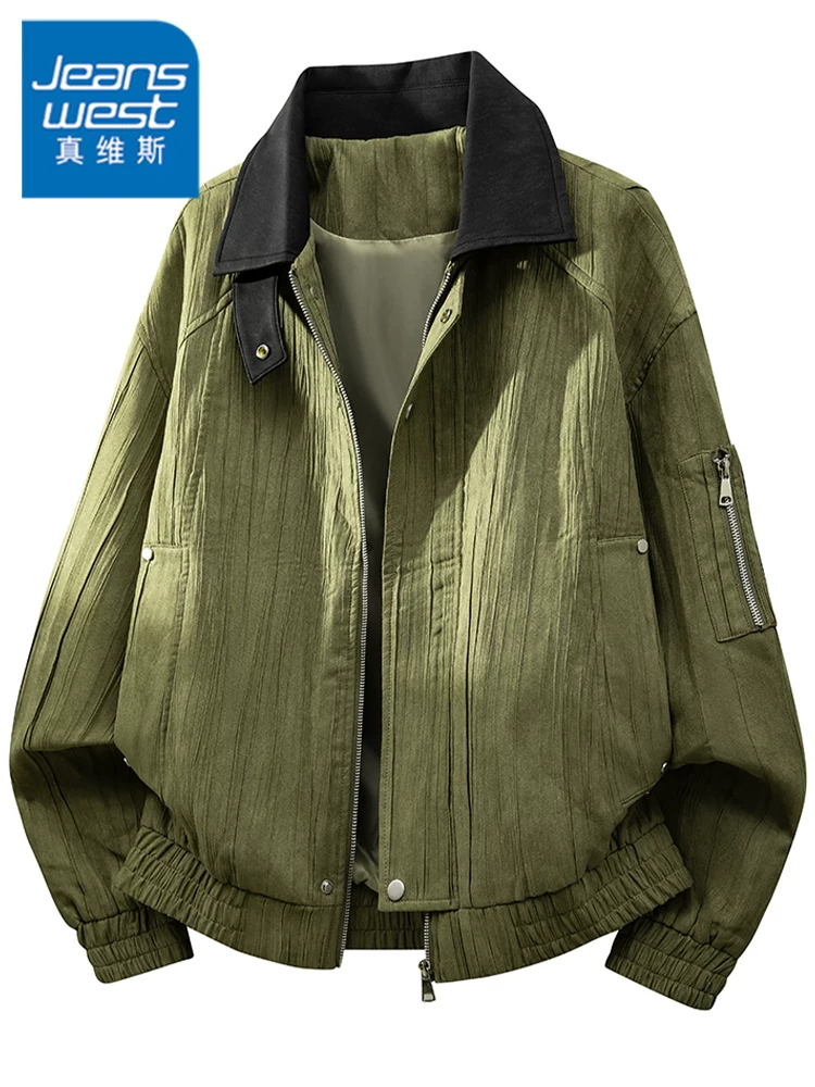 Áo khoác da lộn cao cấp phong cách Mỹ thời thượng của Jeanswest dành cho nam, áo khoác ngoài màu trơn hợp thời trang mùa xuân thu.