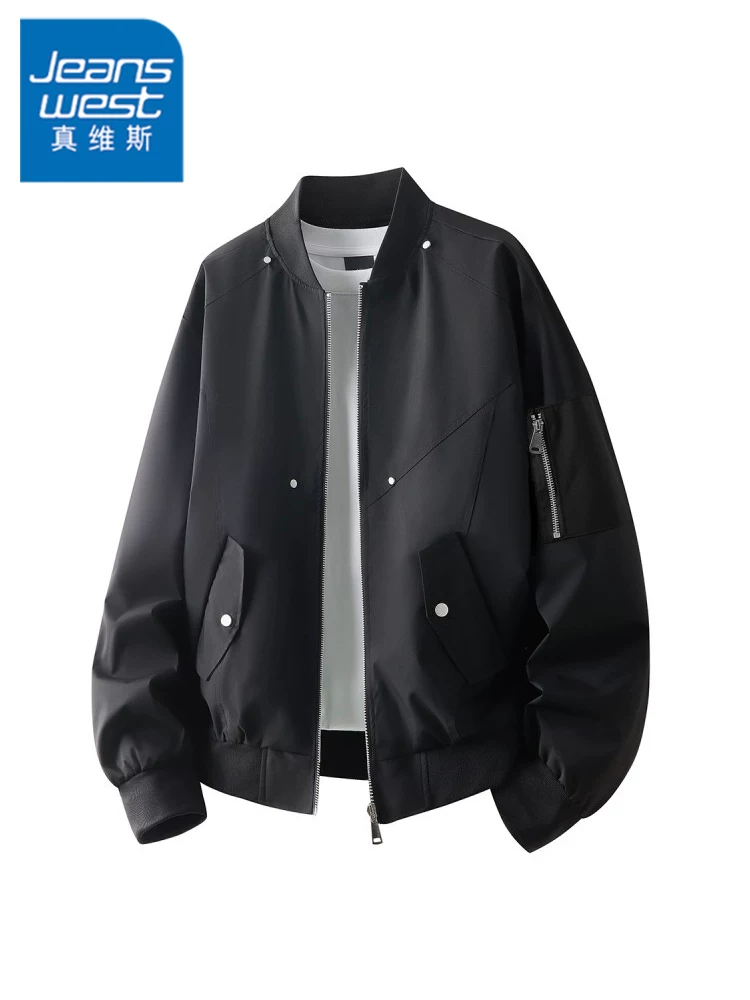 Áo khoác thường ngày cổ bóng chày kiểu Mỹ của Jeanswest dành cho nam, mùa xuân và mùa thu, thương hiệu thời thượng cao cấp, áo khoác ngoài rộng rãi, cá tính và sành điệu.