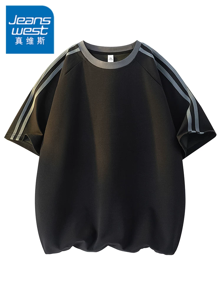 Áo thun nam cổ tròn sọc thoáng khí của Jeanswest, áo thun ngắn tay thoáng mát, chất liệu thân thiện với da, thương hiệu thời trang cao cấp mùa hè.