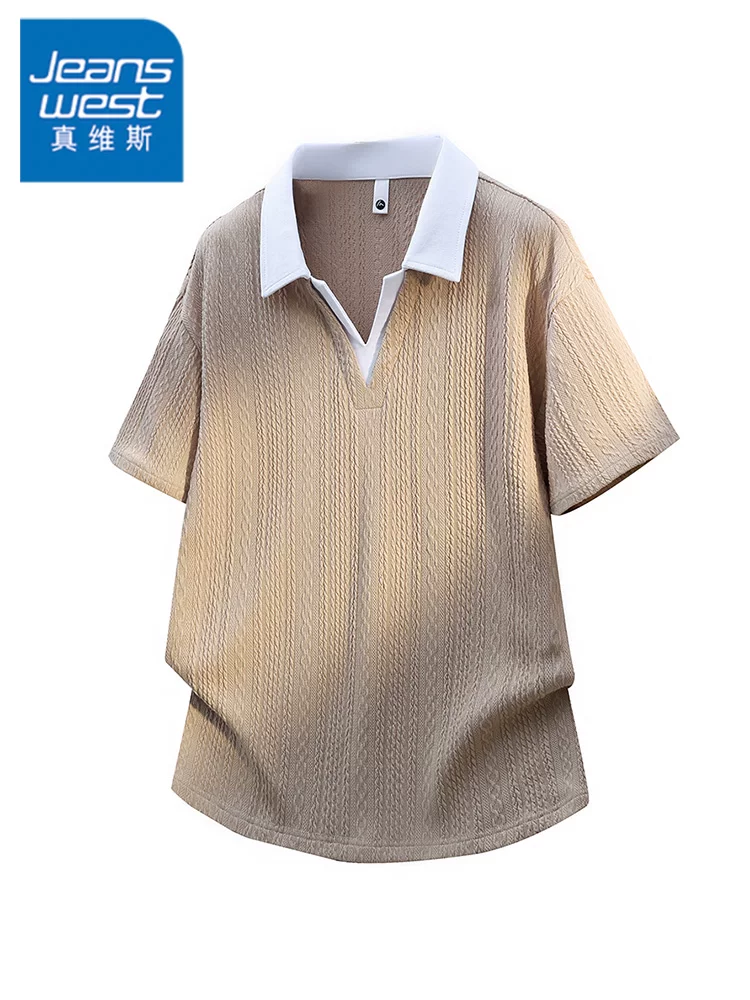 Áo thun nam Jeanswest kiểu Mỹ, giả hai lớp, chất liệu có vân, tay ngắn, dáng rộng, thời trang cao cấp mùa hè.