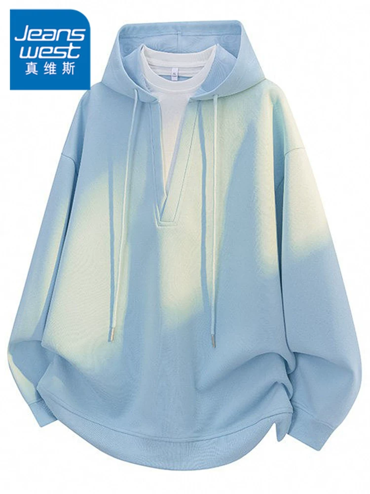 Áo nỉ giả hai mảnh có mũ trùm đầu cổ chữ V kiểu Mỹ của Jeanswest dành cho nam, áo thun thường ngày mới mùa xuân thu 2026.