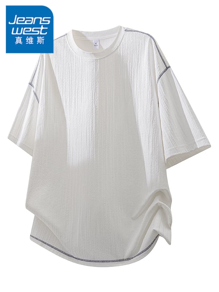 Áo thun cổ tròn dáng rộng thông thường của Jeanswest dành cho nam, áo ngắn tay cao cấp thoáng khí thân thiện với làn da mùa hè.