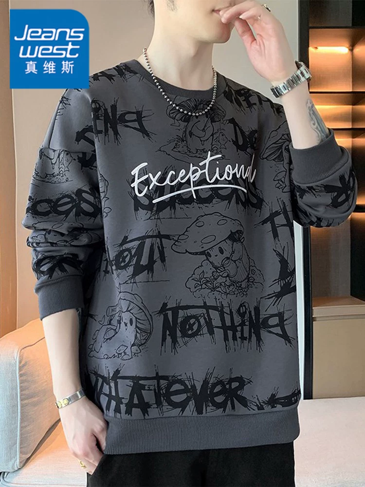 Áo nỉ cổ tròn Jeanswest dành cho nam, áo thun dài tay dáng rộng hợp thời trang mùa xuân, áo trẻ trung, áo khoác thương hiệu thời thượng.