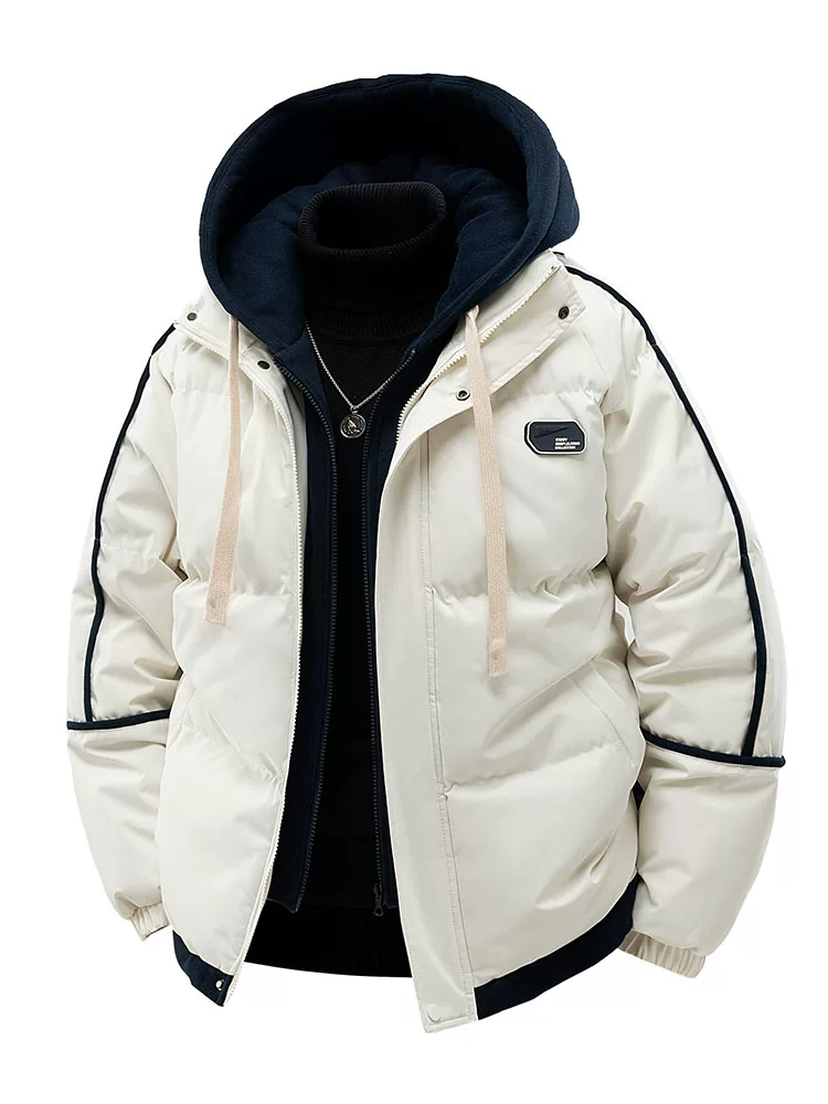 Áo khoác cotton đen Jeanswest dành cho nam, áo khoác mùa đông thiết kế giả hai lớp, quần áo cotton giữ ấm chống lạnh cho nam.
