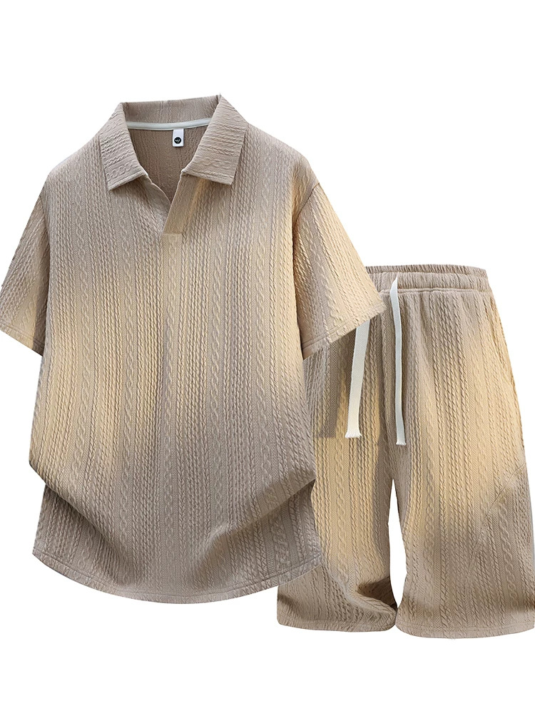 Bộ đồ nam Jeanswest kiểu Mỹ họa tiết tai lúa mì, áo ngắn tay, thiết kế mùa hè cao cấp, rộng rãi, thời trang, thoáng khí, gồm hai món.