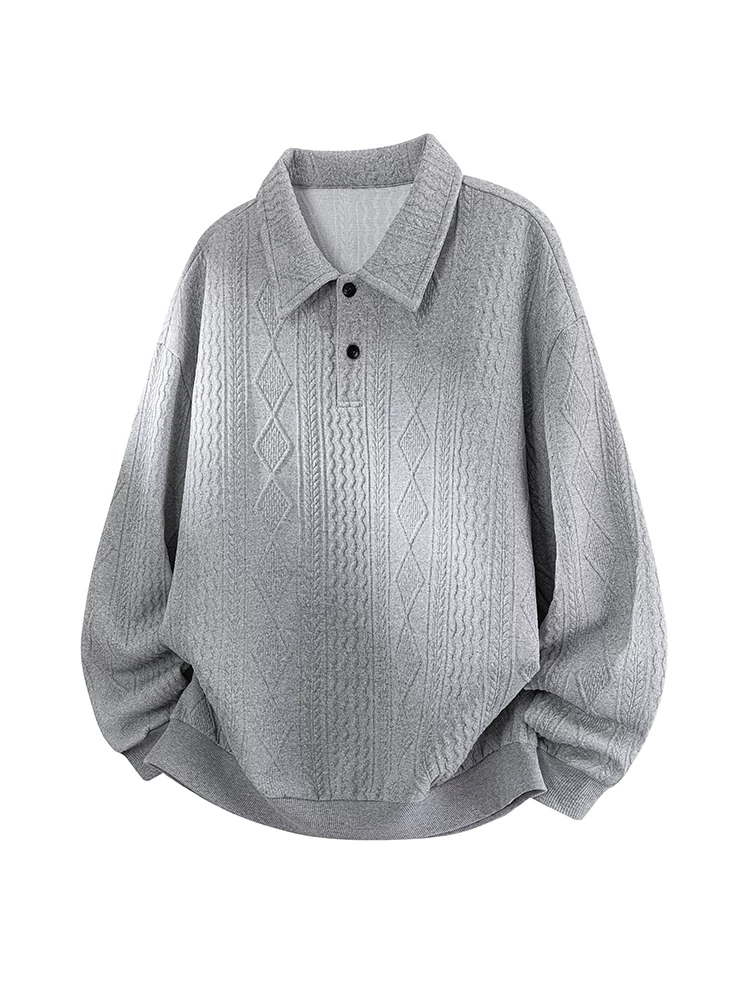 Áo sơ mi POLO có cổ bằng vải jacquard có họa tiết của Jeanswest dành cho nam, áo dài tay dáng rộng và đa năng, phong cách thường ngày cho mùa xuân và mùa thu.