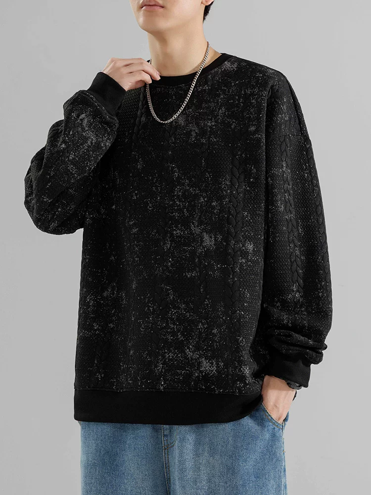 Áo nỉ cổ tròn thiết kế xoắn của Jeanswest dành cho nam, áo nỉ dày lót lông cừu mùa thu đông, áo dáng rộng hợp thời trang.