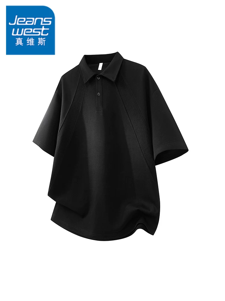 Áo thun chắp vá kiểu Lapel Deconstructed của Jeanswest dành cho nam, áo polo mùa hè cao cấp, rộng rãi, thoáng khí, thân thiện với làn da.