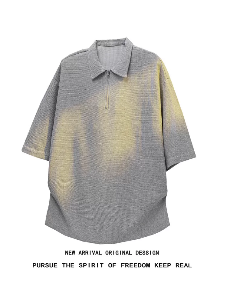 Áo polo nam Jeanswest kiểu Mỹ, màu trơn, nửa khóa kéo, chất liệu cao cấp, dáng rộng, thoáng khí, tay ngắn, mùa hè.