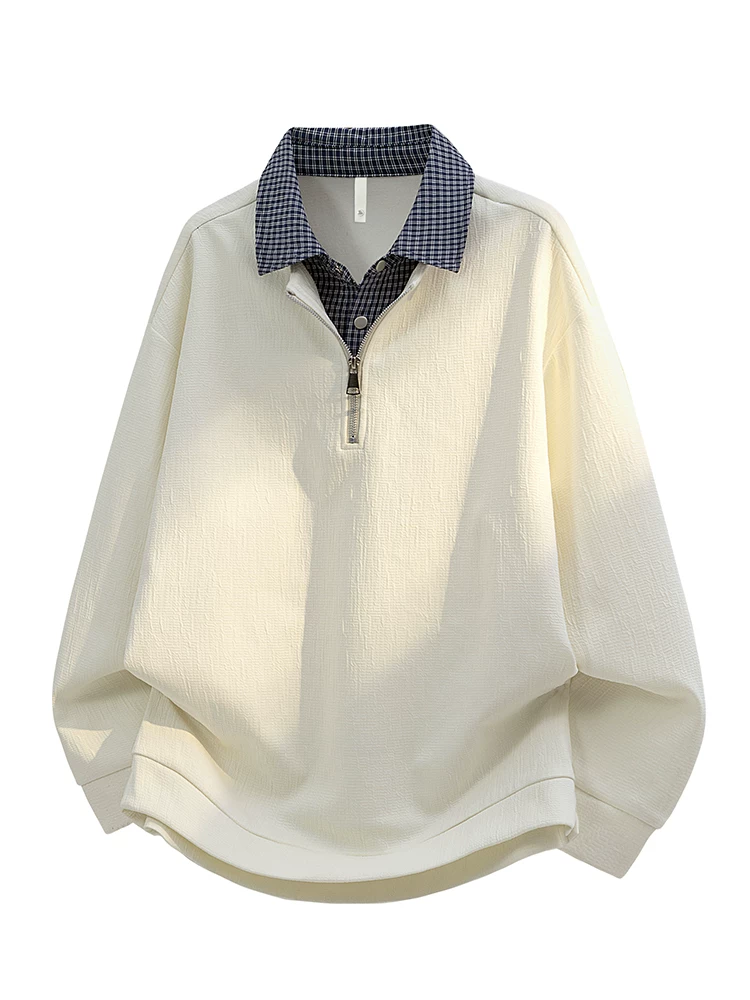 Áo sweatshirt nam Jeanswest giả hai lớp, cổ trụ, nửa khóa kéo, chất dày dặn, kiểu mới xuân thu 2026, dáng rộng tay dài.