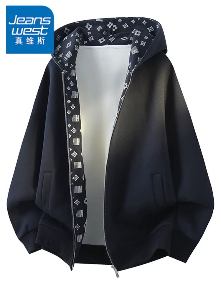 Áo khoác cardigan có mũ trùm đầu cao cấp của Jeanswest dành cho nam giới, áo khoác ngoài dáng rộng phong cách Mỹ thời thượng mùa xuân thu.