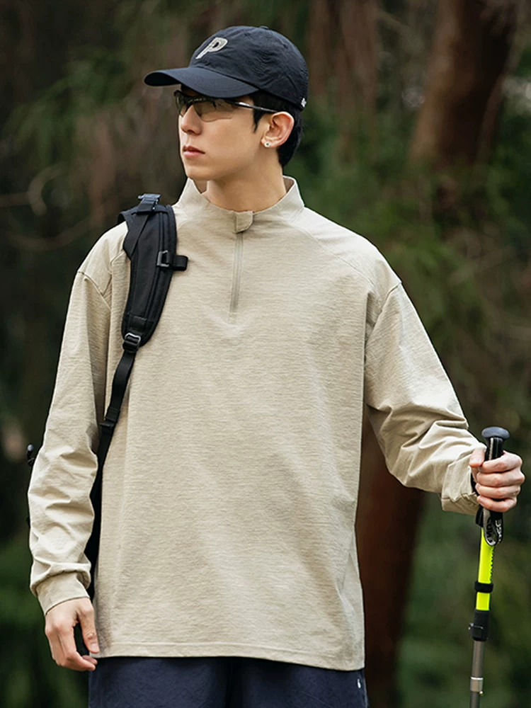 Áo thun dài tay cổ cao nửa khóa kéo Jeanswest dành cho nam, áo lớp trong ngoài trời phong cách núi mùa xuân/hè mới.