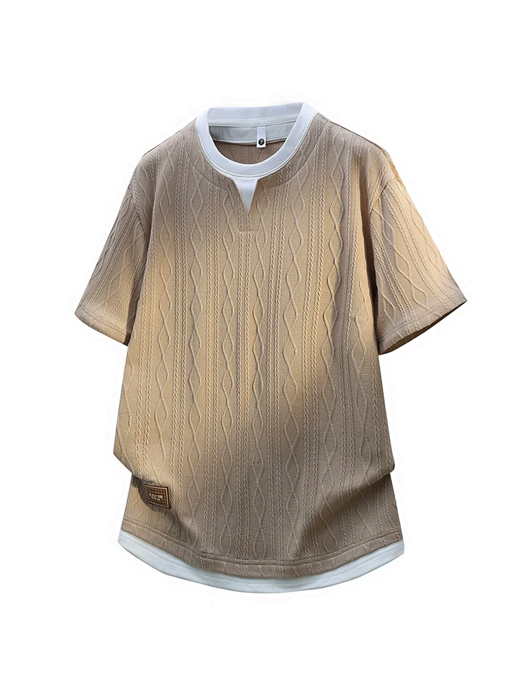 Áo thun nam chất liệu jacquard giả hai lớp phong cách Mỹ của Jeanswest, dáng rộng mùa hè, thương hiệu thời thượng, thoáng khí, thân thiện với làn da, tay ngắn.