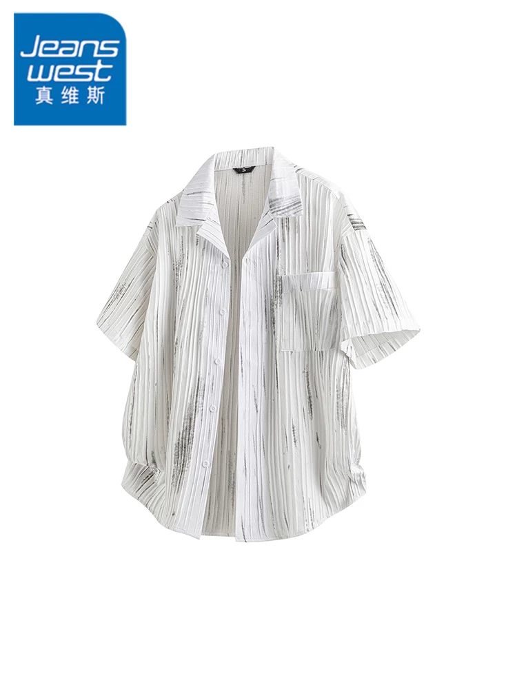 Áo sơ mi nam cổ bẻ sọc kiểu Mỹ của Jeanswest, áo sơ mi nam dáng rộng thoáng khí, thương hiệu thời trang cao cấp mùa xuân hè.
