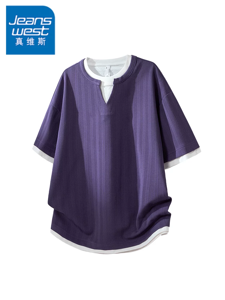 Áo thun nam cổ tròn kiểu dáng hai mảnh rộng rãi, phong cách thường ngày của Jeanswest, thương hiệu thời thượng mùa hè với cảm giác cao cấp, tay ngắn thoáng khí.