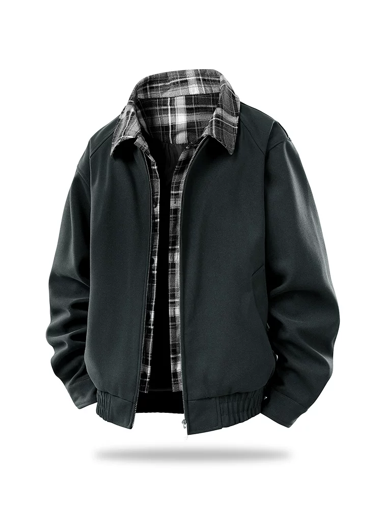 Áo khoác nam Jeanswest cao cấp giả hai lớp, phối họa tiết kẻ caro, kiểu dáng cổ điển, phong cách Mỹ, thích hợp cho mùa xuân và mùa thu.
