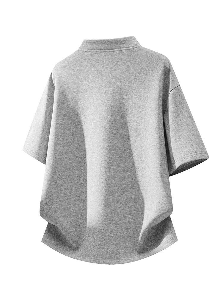Áo thun nam Jeanswest kiểu Mỹ thời thượng, nửa khóa kéo, đính đinh tán, dáng rộng mùa hè, chất liệu cao cấp, thoáng khí, thân thiện với làn da, tay ngắn.