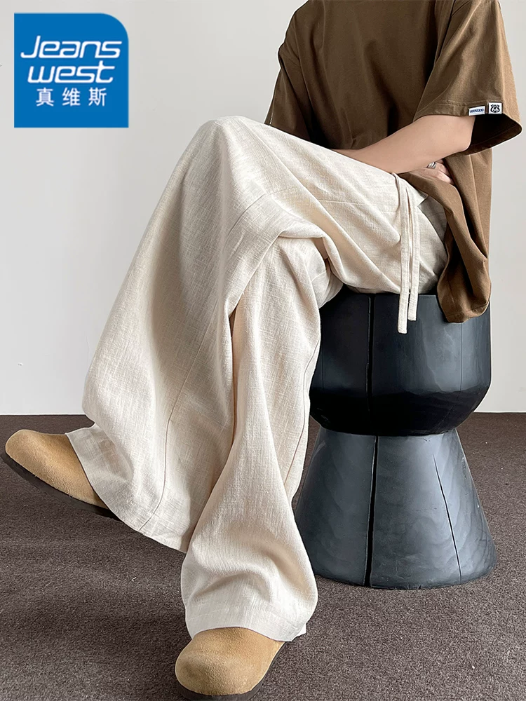 Quần cotton linen thương hiệu thời trang phong cách Mỹ của Jeanswest dành cho nam, quần ống rộng dáng suông, mỏng nhẹ, đa năng, thoải mái cho mùa hè.