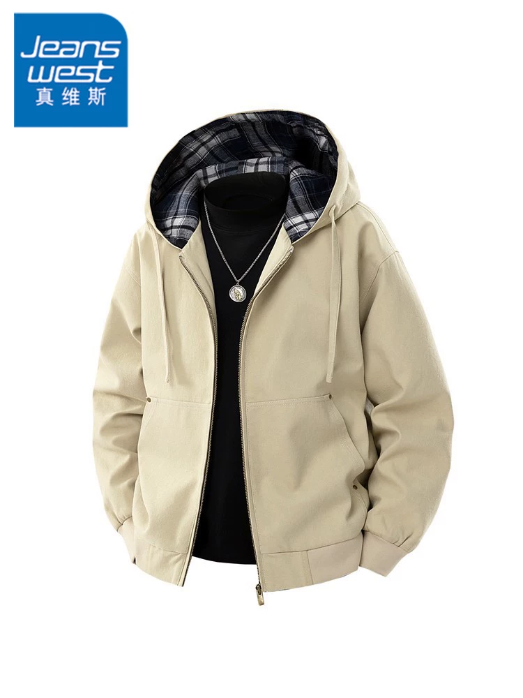Áo khoác có mũ trùm đầu kiểu retro của Jeanswest dành cho nam, áo khoác ngoài mùa xuân dáng rộng, đa năng, chống gió, dành cho cặp đôi.
