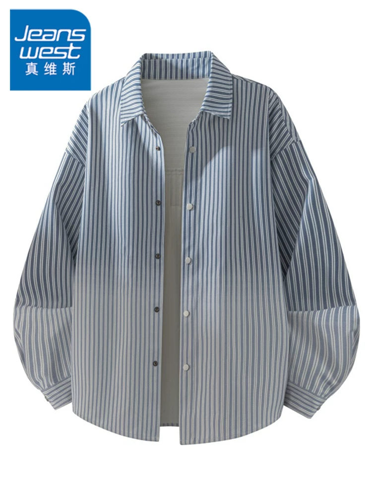 Áo nỉ sọc phối màu phong cách Mỹ của Jeanswest dành cho nam, mùa xuân thu, áo khoác ngoài dáng rộng cao cấp.
