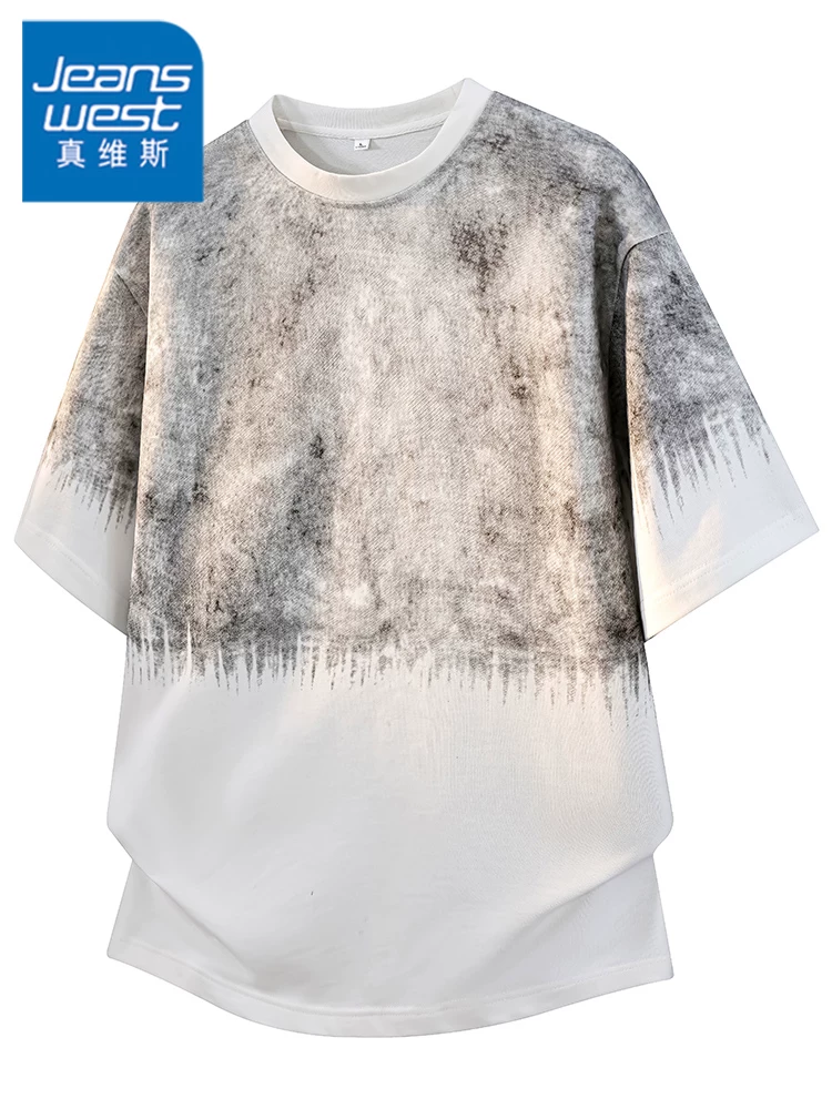 Áo thun cổ tròn dáng rộng cao cấp phong cách Mỹ của Jeanswest dành cho nam, áo thun ngắn tay thời trang mùa hè, thoáng khí, thân thiện với làn da.