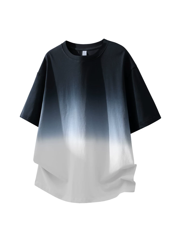 Jeanswest 100% cotton nguyên chất áo thun ngắn tay cổ tròn màu gradient dành cho nam mùa xuân hè dáng rộng thông thường thoáng khí