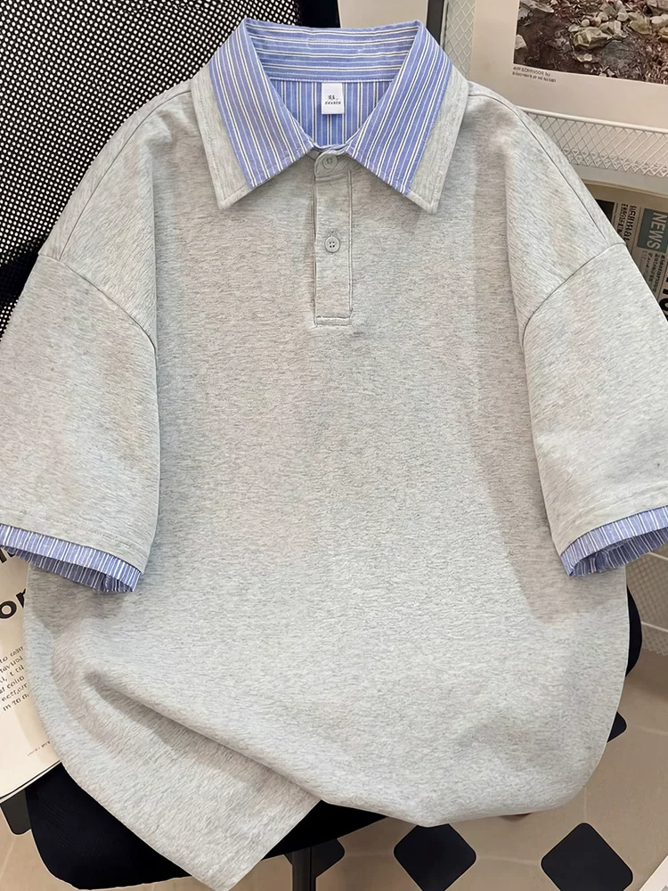 Áo thun nam Jeanswest kiểu Mỹ giả hai lớp, kẻ sọc, cổ trụ, mẫu mới hè 2026, áo POLO cao cấp thoáng khí.