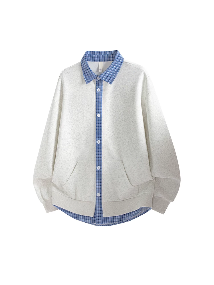 Áo khoác cardigan giả hai mảnh phối màu phong cách Mỹ của Jeanswest dành cho nam, mùa xuân thu, áo khoác dáng rộng thương hiệu thời thượng cao cấp.