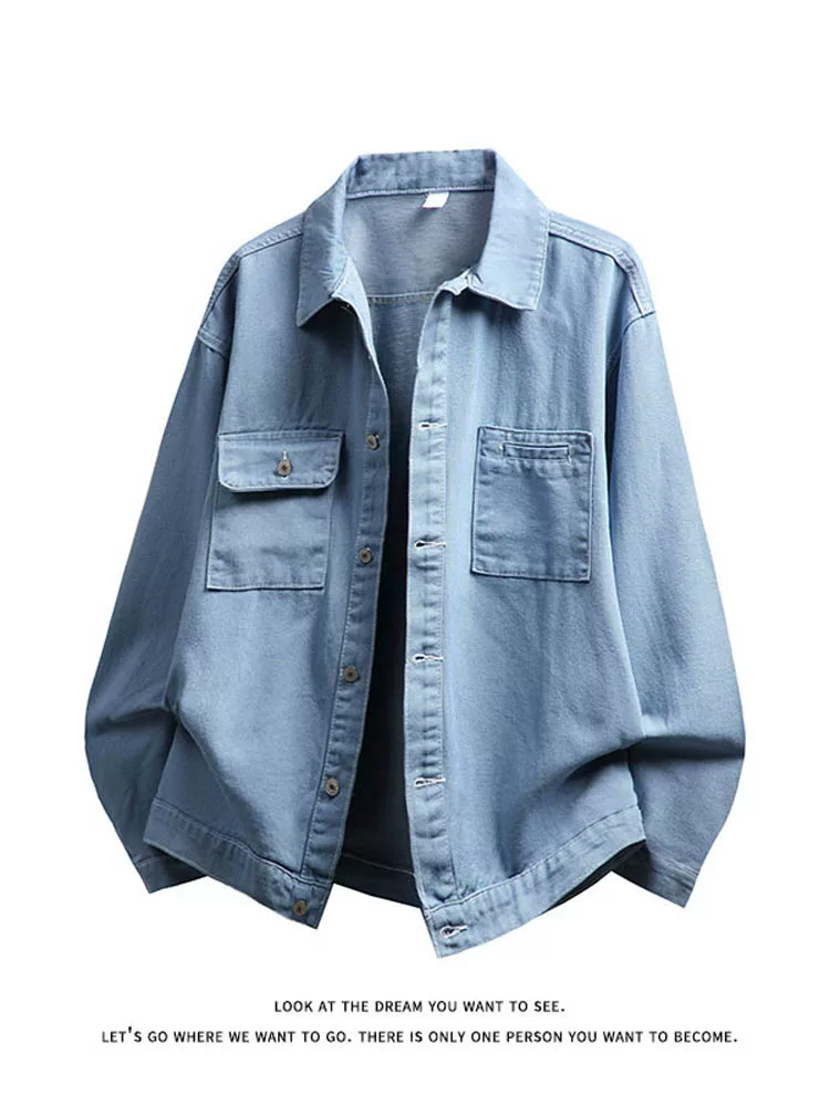 Áo khoác denim trắng kiểu Mỹ của Jeanswest dành cho nam, mùa xuân thu, cổ bẻ, dáng rộng, phong cách thường ngày, áo khoác công sở cá tính.