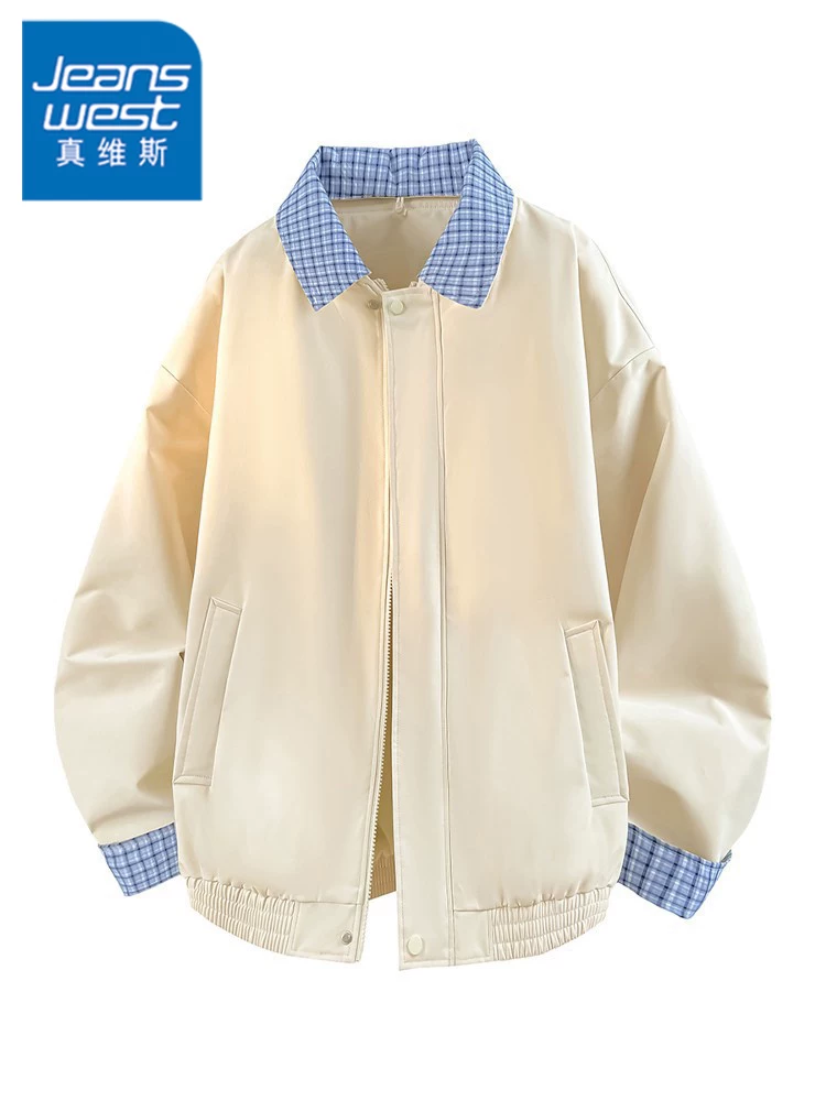 Áo khoác kẻ sọc cổ điển Nhật Bản của Jeanswest dành cho nam, áo khoác đa năng dáng rộng hợp thời trang mùa xuân.