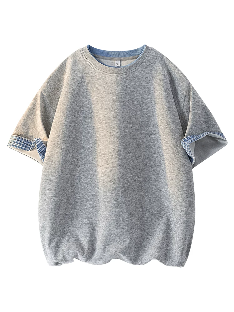 Áo thun cổ tròn giả hai mảnh phong cách Mỹ của Jeanswest dành cho nam, dáng rộng mùa hè, cảm giác cao cấp, thân thiện với làn da, tay ngắn mỏng.